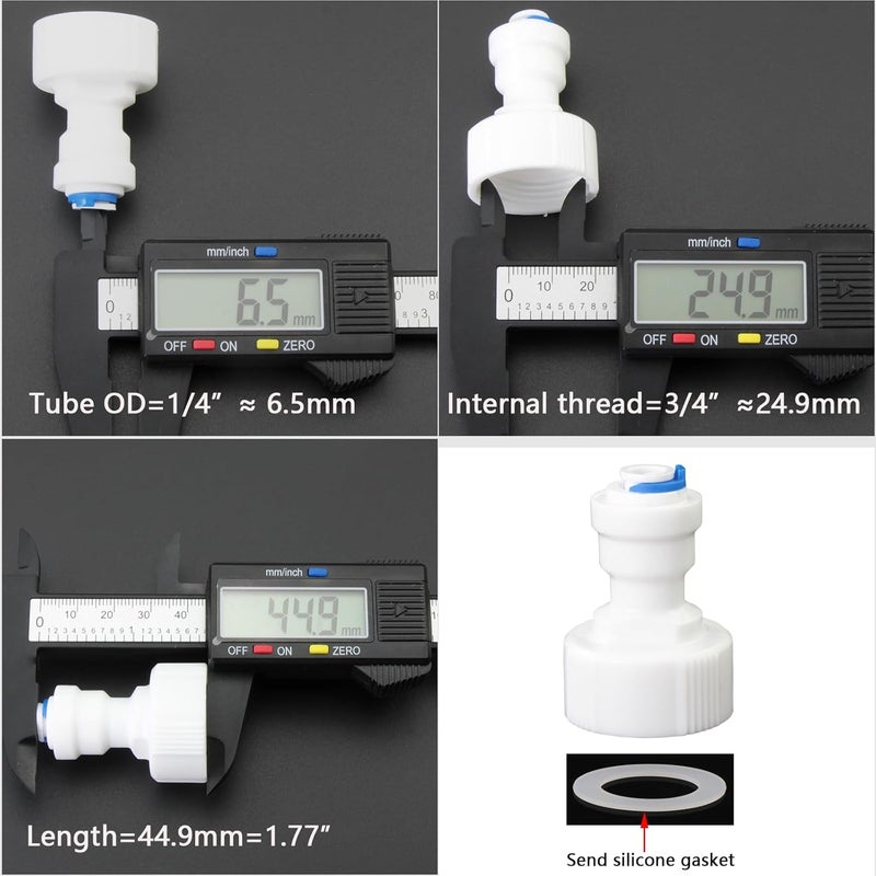 AimatRun 3/4 "internal screw straight through to 1/4" outer diameter push in quick connect, reverse osmosis water filter hose double joint, pre purifier, water purifier, FNPT internal thread plastic adapter - Image 3